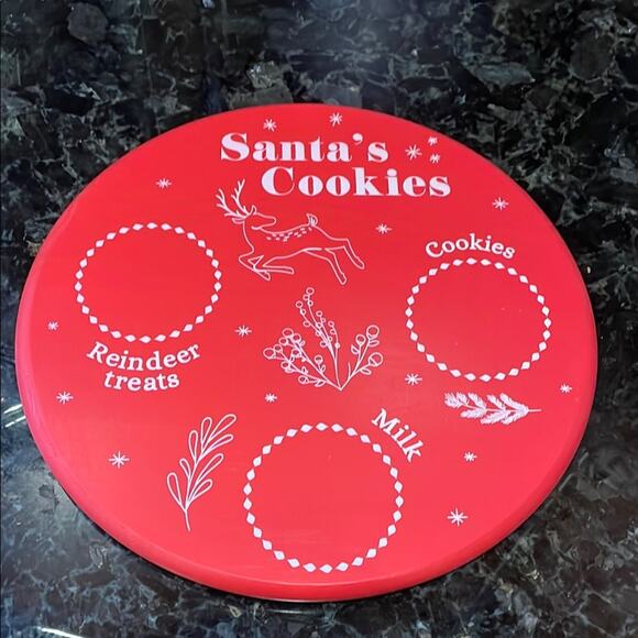 Santa’s milk and cookies Festive Red and White Holiday Decor Plate with Holly - Picture 1 of 5